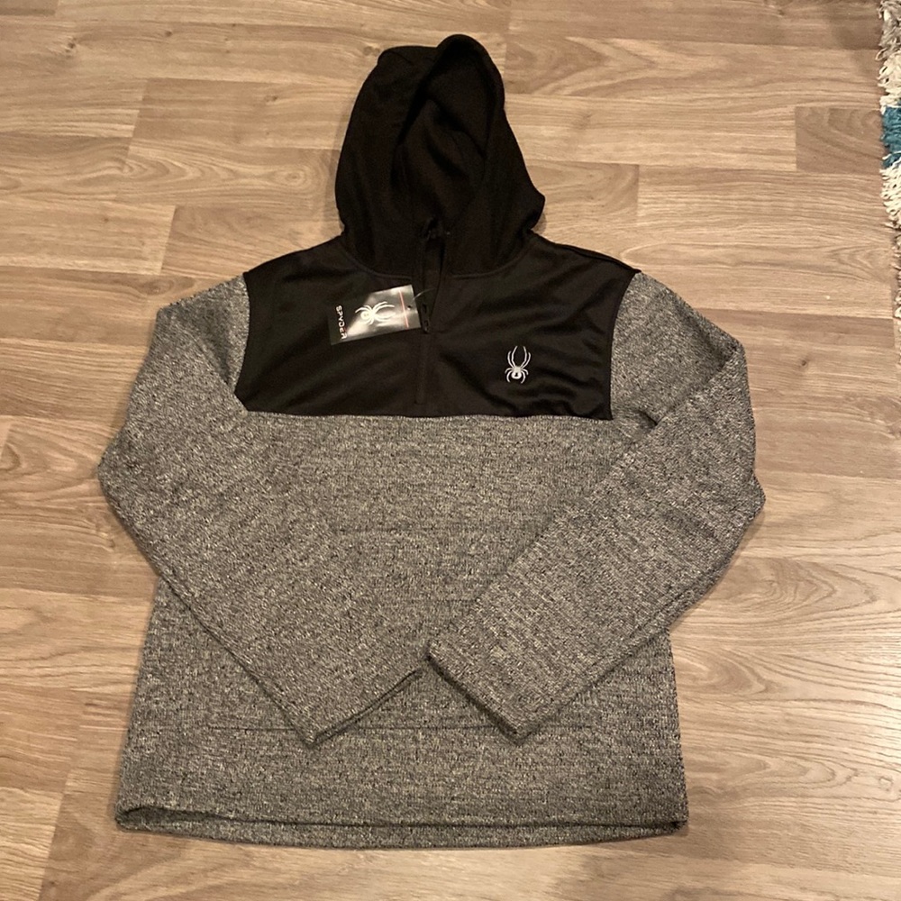New Spyder Half Zip Men’s Charcoal Heather Hoodie Jacket sz M